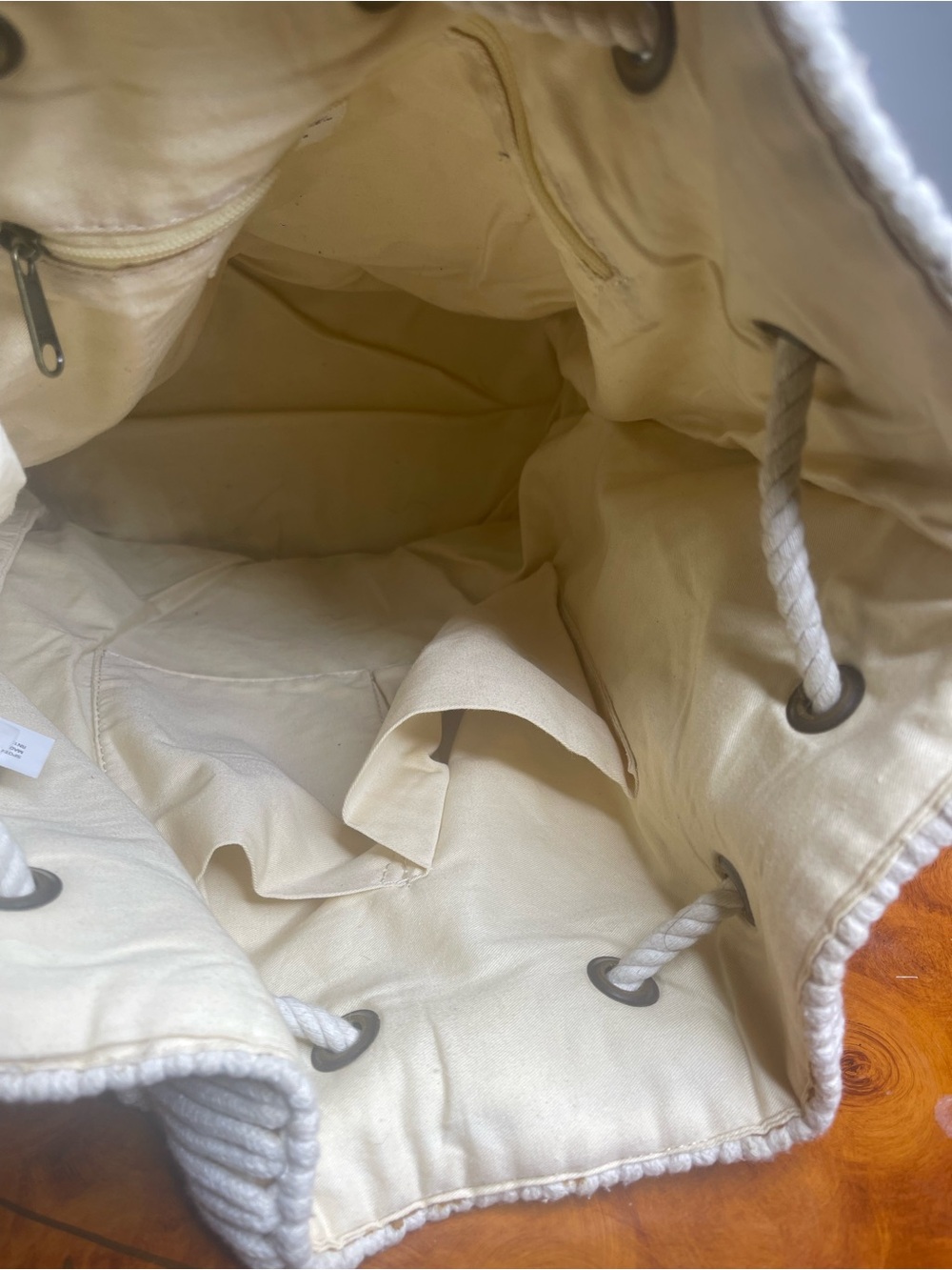 Cream Textured Drawstring Backpack - Picture 4 of 4